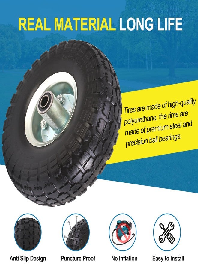 RRQ (2 Pack) 10 Inch Solid Polyurethane Tire 4.10/3.50-4 Tire, 10" Flat Free Wheels with 5/8" Bearings, 2.2" Offset Hub for Garden Cart, Hand Truck, Lawn Cart, Mower - Image 4