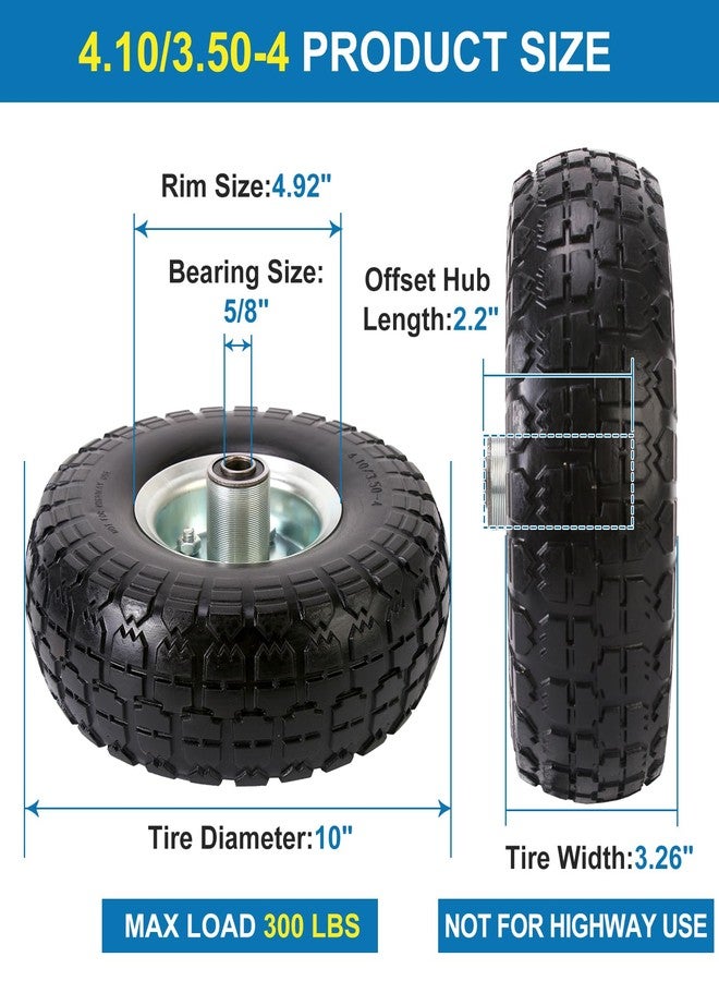 RRQ (2 Pack) 10 Inch Solid Polyurethane Tire 4.10/3.50-4 Tire, 10" Flat Free Wheels with 5/8" Bearings, 2.2" Offset Hub for Garden Cart, Hand Truck, Lawn Cart, Mower - Image 3