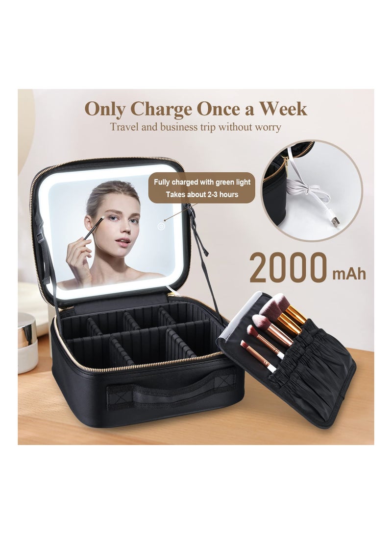 SYOSI Portable Travel Cosmetic Case, with Mirror LED Light 3 Adjustable Brightness Cosmetic Bag Adjustable Dividers Makeup Storage For Women, Makeup Accessories and Tools Case, Rechargeable,Waterproof - Image 5