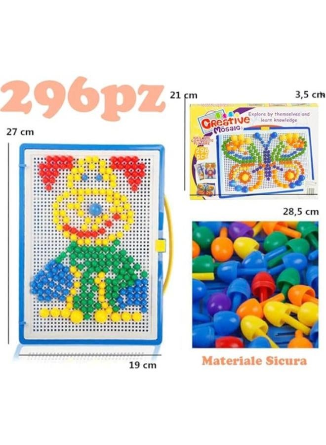 KOKOBOX 296pcs Mosaic Creative Puzzle Toy Block DIY Building Game Colourful Christmas Party Birthday Gift for Girls Boys 3+ Years Educational Toy Creative 3D Coloured Mushroom Nails - Image 1