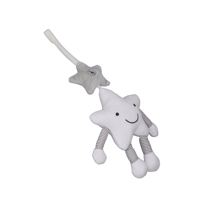 Baby Crib Mobile Premium Soft Plush Cartoon White Five-Pointed Star Musical Wind Chime Toy - Calming Sleep Aid Plush Star Mobile for Infants Stroller Car Seat - Image 3