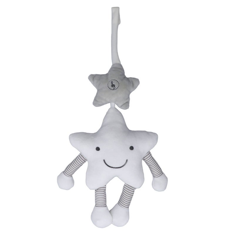 Baby Crib Mobile Premium Soft Plush Cartoon White Five-Pointed Star Musical Wind Chime Toy - Calming Sleep Aid Plush Star Mobile for Infants Stroller Car Seat - Image 1