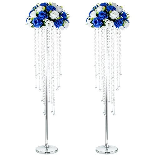 NUPTIO Silver Crystal Flower Vases for Weddings, 2 Pcs 39.4in Tall, Elegant Party Decorations - Image 1