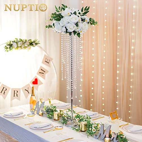 NUPTIO Silver Crystal Flower Vases for Weddings, 2 Pcs 39.4in Tall, Elegant Party Decorations - Image 2