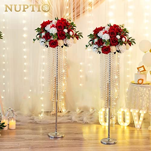 NUPTIO Silver Crystal Flower Vases for Weddings, 2 Pcs 39.4in Tall, Elegant Party Decorations - Image 3