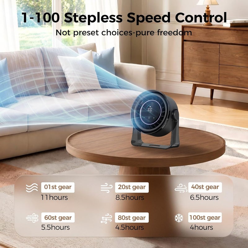 MERTTURM Rechargeable USB Desk Fan for Bedroom, Small Portable Quiet Table Fan with 100 Speeds, 360° Rotation, Wall Mounted Design, LED Display for Bedroom Home Office Travel (Black-Purple) - Image 5
