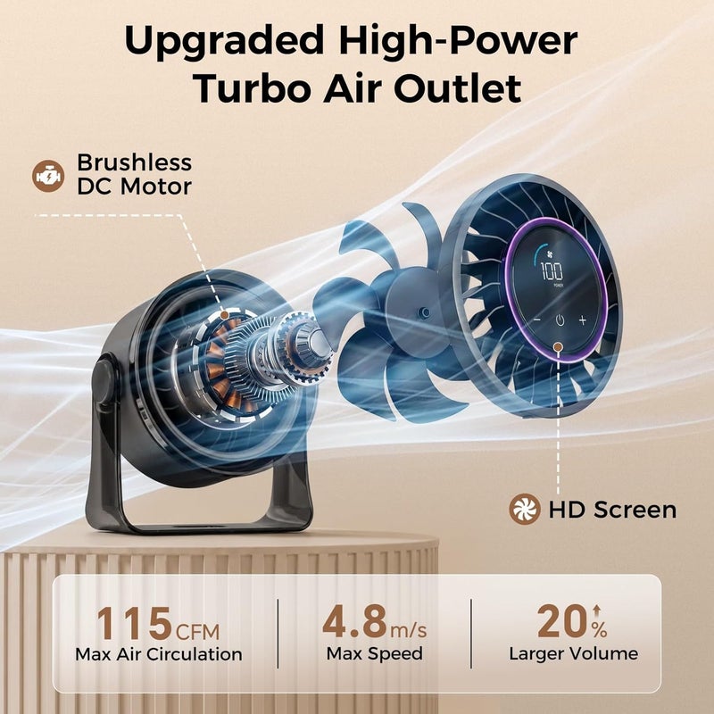 MERTTURM Rechargeable USB Desk Fan for Bedroom, Small Portable Quiet Table Fan with 100 Speeds, 360° Rotation, Wall Mounted Design, LED Display for Bedroom Home Office Travel (Black-Purple) - Image 3