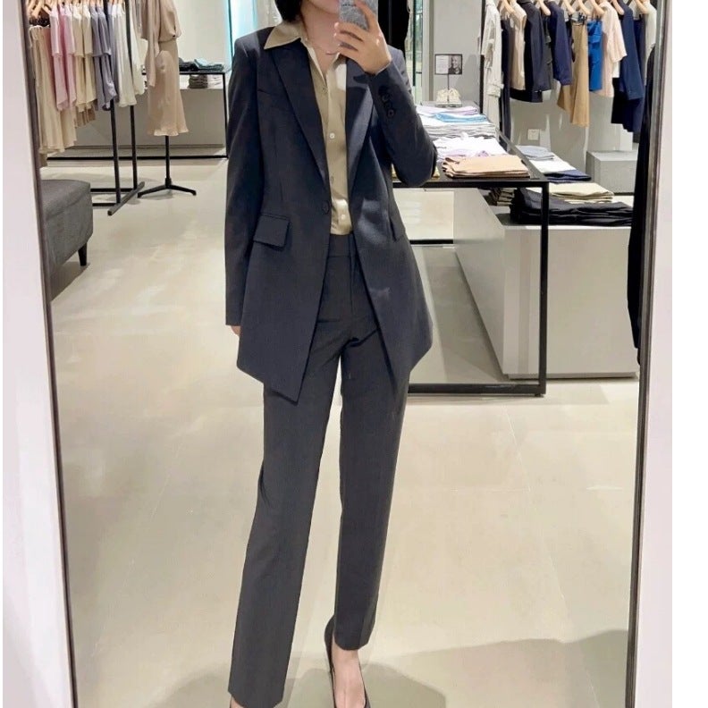 TH2024 Autumn New Fashion Commuter High Wool One Button Pad Shoulder Blazer Wool Trousers suit - Image 3