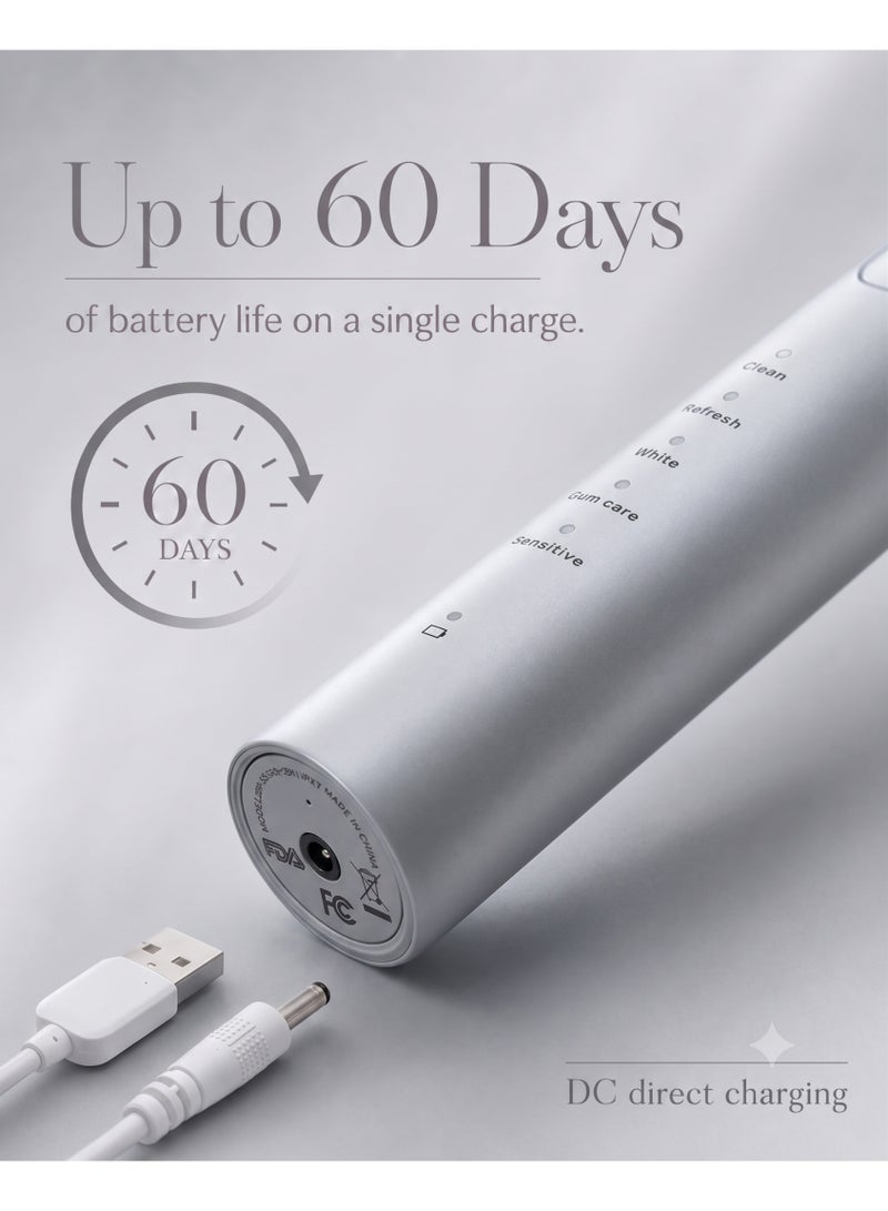 MySmile DY156 Electric Toothbrush for Adults, Rechargeable Sonic Battery Toothbrush Portable with 3 Brush Heads, 2 Mins 5 Modes Smart Timer, 45000VPM, One Charge for 60 Days (Gray, M) - Image 4