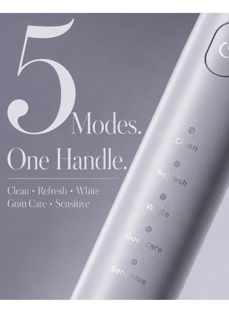 MySmile DY156 Electric Toothbrush for Adults, Rechargeable Sonic Battery Toothbrush Portable with 3 Brush Heads, 2 Mins 5 Modes Smart Timer, 45000VPM, One Charge for 60 Days (Gray, M) - Image 3