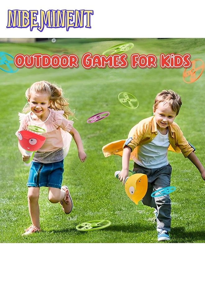 NIBEMINENT Outside Toys for Kids - Manual Capture Catching Game - Toddler Chasing Toy for Boys & Girls, Outdoor Fun Family Games, 12 discs and 2 Frog Hand Launch Catcher  - Image 4