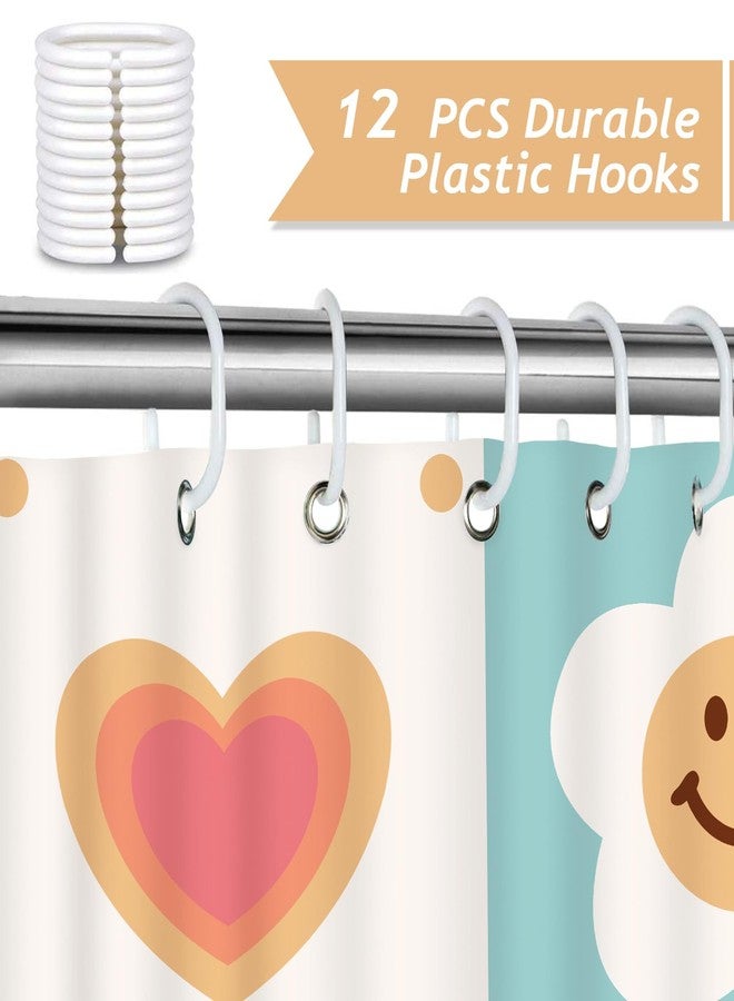 Bonhause Cute Retro Shower Curtain, Colorful Floral Rainbow Checkered Smiley Kids Bathroom Decor 72 x 72 Inch Polyester Fabric Waterproof Bath Curtain with 12 Hooks - Image 3
