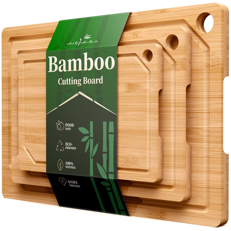 Kitsure Bamboo Cutting Board Set MultiSizes Wooden Cutting Boards for Kitchen Convenient Kitchen Essentials with Deep Juice Grooves Cutting Board for Chopping Serving 3 Pack Natural - Image 2