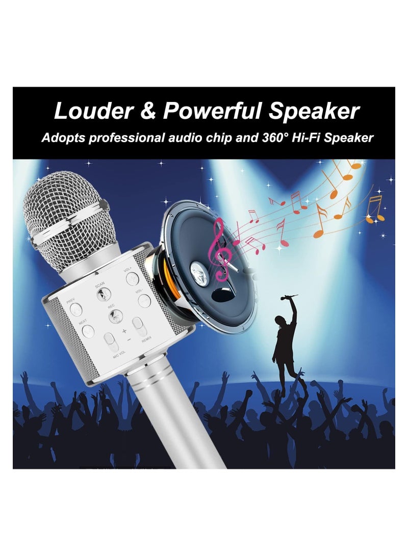 Girl Toys Microphone for Kids,4 5 Year Old Girl Birthday Gifts-6 7 8 9 10 Year Old Girl Gifts Ideas,Girls Toys Age 6-8,Girl Toys Age 6-7,Girls Toys 8-10 Years Old, Bluetooth (Silver) - Image 4