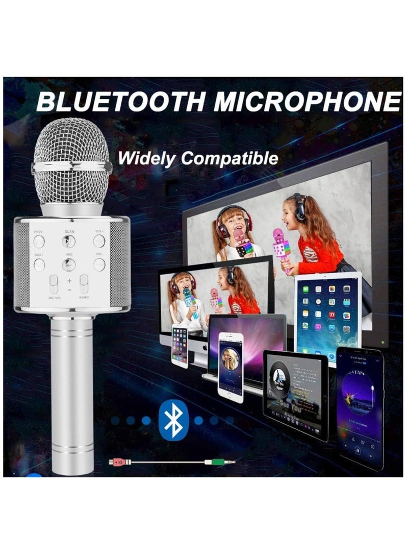 Girl Toys Microphone for Kids,4 5 Year Old Girl Birthday Gifts-6 7 8 9 10 Year Old Girl Gifts Ideas,Girls Toys Age 6-8,Girl Toys Age 6-7,Girls Toys 8-10 Years Old, Bluetooth (Silver) - Image 3