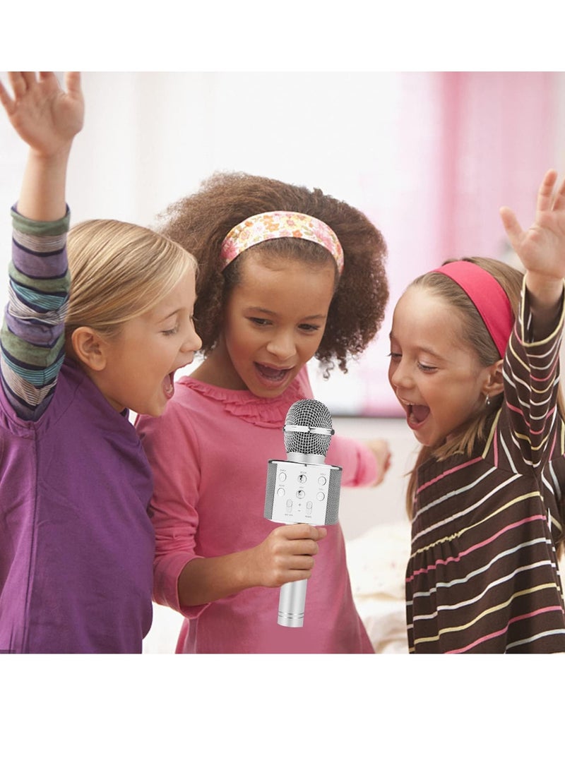 Girl Toys Microphone for Kids,4 5 Year Old Girl Birthday Gifts-6 7 8 9 10 Year Old Girl Gifts Ideas,Girls Toys Age 6-8,Girl Toys Age 6-7,Girls Toys 8-10 Years Old, Bluetooth (Silver) - Image 2