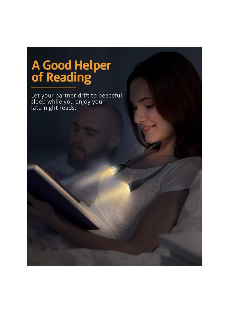 SYOSI LED Neck Reading Light Bendable 3 Colors Book Lights for Reading in Bed at Home Brightness Adjustable Rechargeable Bright Read Lights for Reading Camping Repairing Knitting at Night(Black) - Image 2