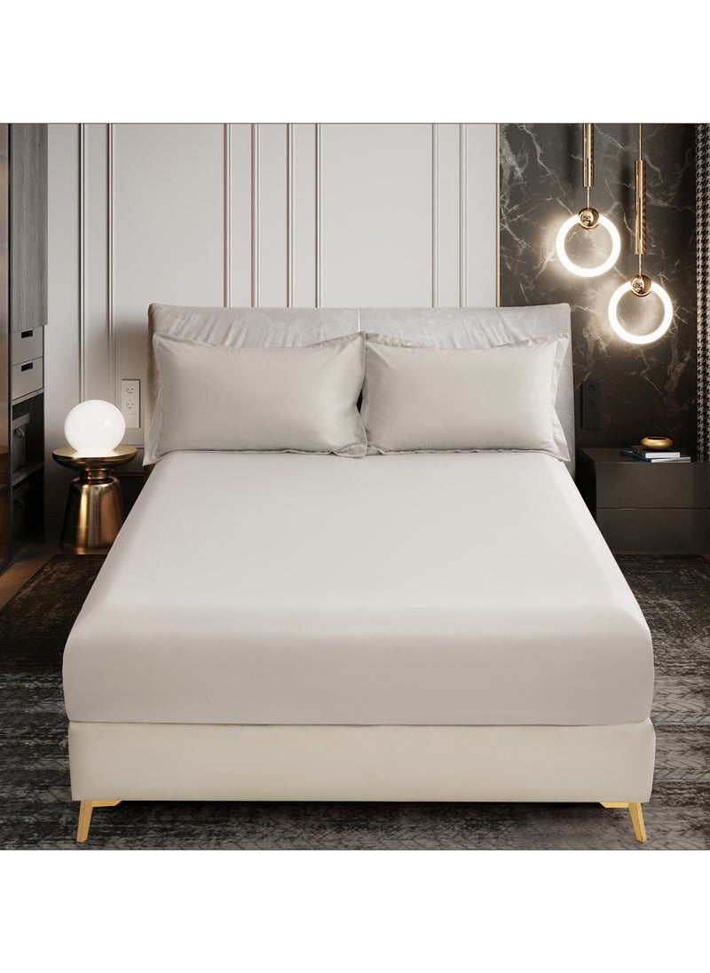 Donetella Bedding Fitted Sheet - Fits 200x200 Cm For Super King Bed - 3 Pcs (1 Fitted Sheet and 2 Pillowcases) - 35 Cm Deep Pocket - Solid Bed Sheet  - Image 1