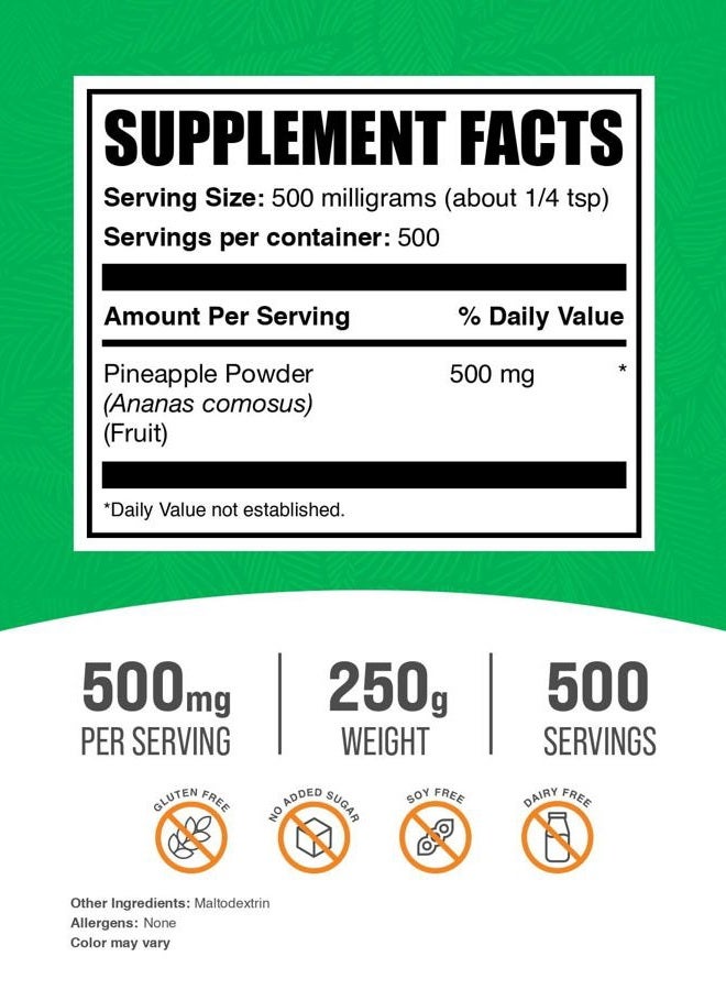 BULKSUPPLEMENTS.COM .com Pineapple Powder - Pineapple Fruit Powder, for Flavoring & Smoothies - Unsweetened & Gluten Free, 500mg per Serving, 250g (8.8 oz) (Pack of 1) - Image 2