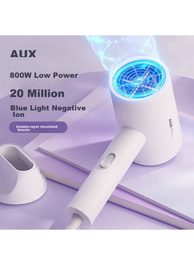 Aux Hair Dryer, Low Power 800w For Dormitory, Portable Mini Hair Dryer For College Students, Low Power, Blue Light Negative Ion Hair Protection, White - Image 1
