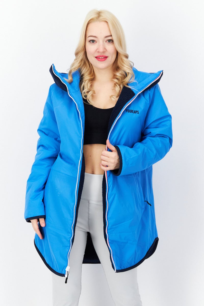 Fourlaps جاكيت مبطن منقوش للنساء، أزرق - Image 4