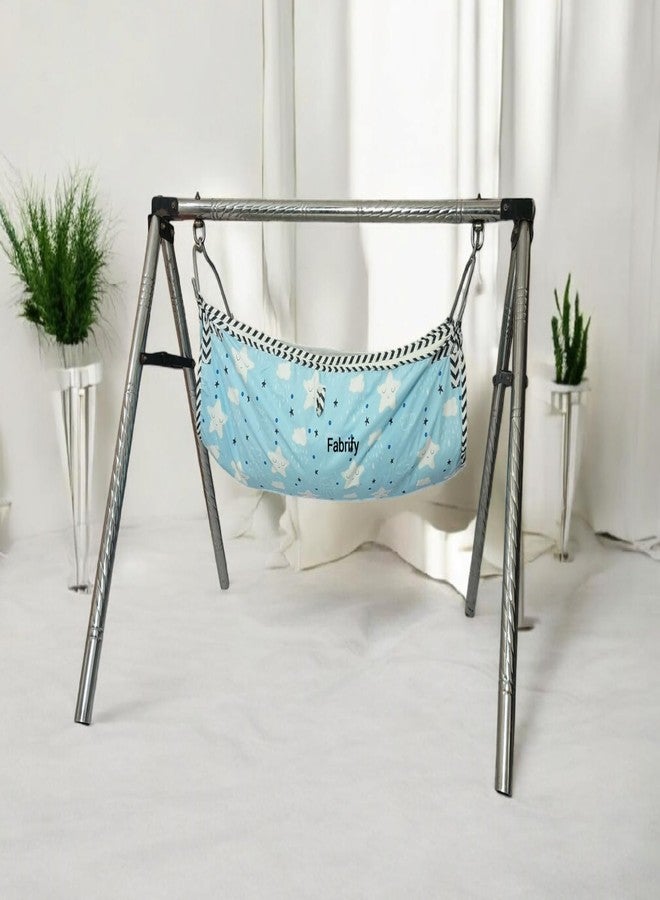 Fabrify Baby Hammock Ghodiyu/Khoyu Soft Cotton Cloth Swing Cradle Safety with Mosquito Net Cover with Zipper (Sky Blue) - Image 3