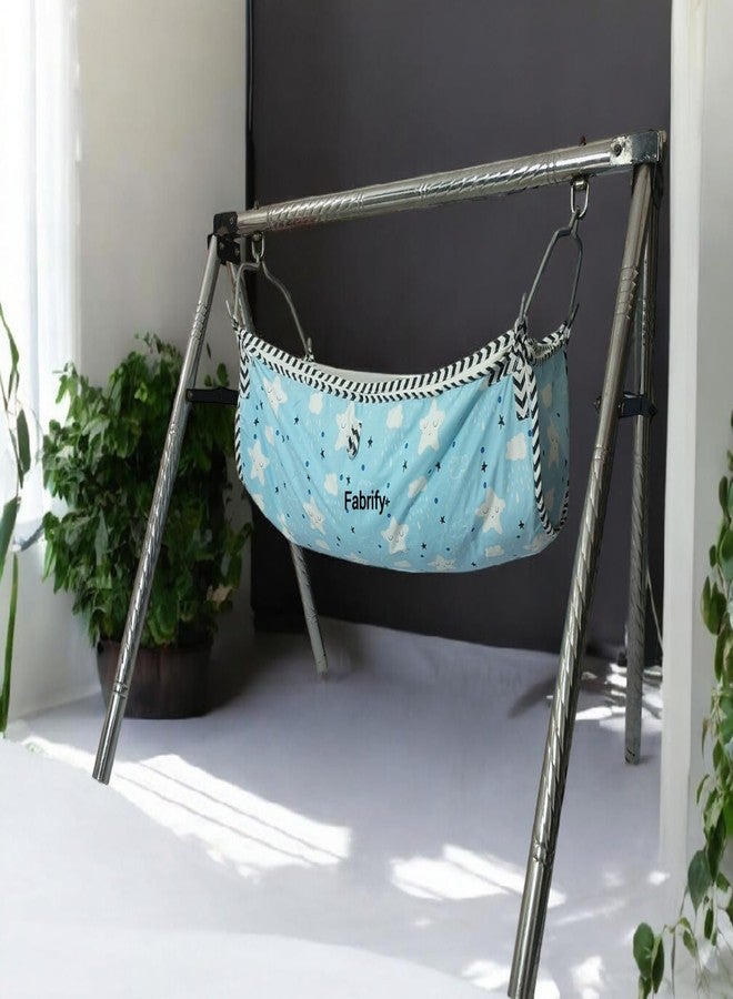 Fabrify Baby Hammock Ghodiyu/Khoyu Soft Cotton Cloth Swing Cradle Safety with Mosquito Net Cover with Zipper (Sky Blue) - Image 4