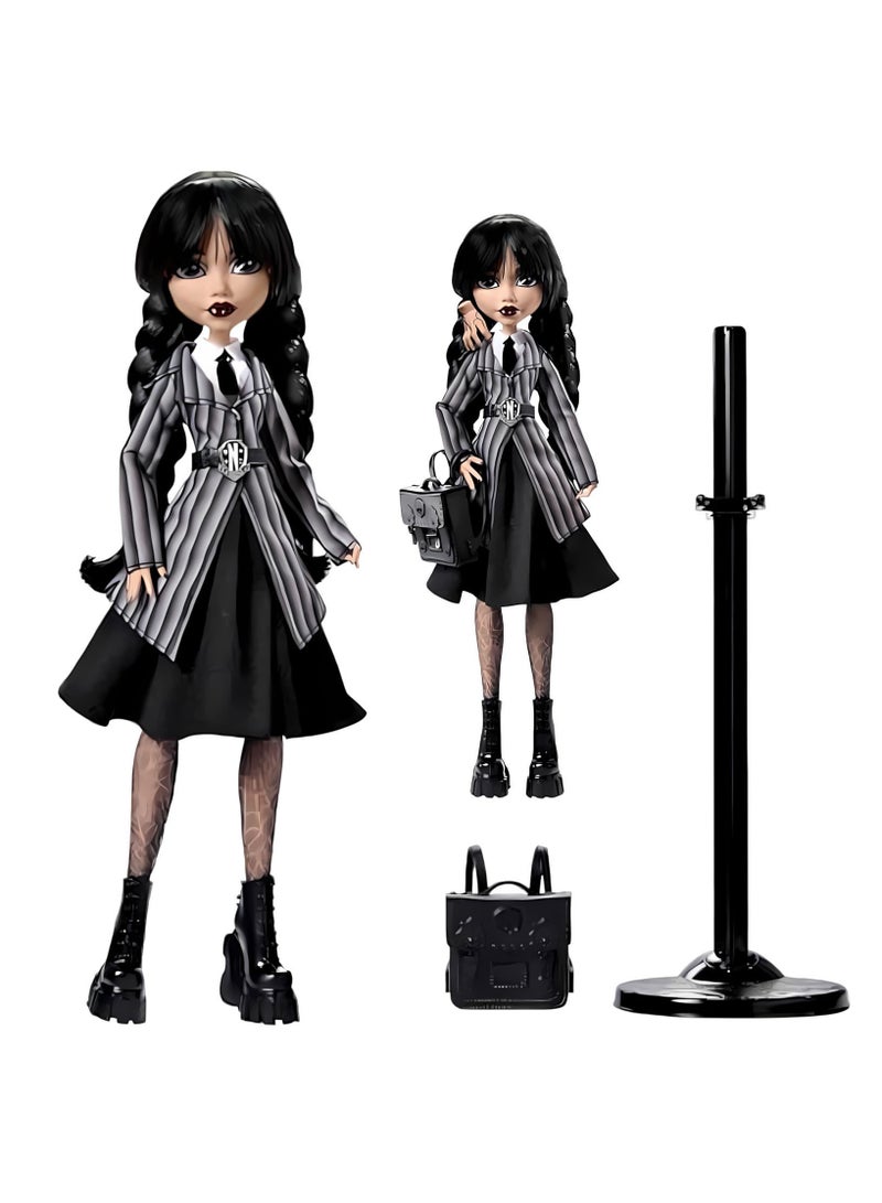 General Wednesday Doll and Accessories Wednesday Addams Collectible in Nevermore Academy Uniform with Thing and Backpack Doll Stand  - Image 4