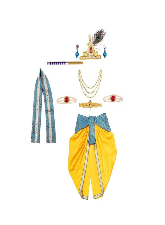 DESI ANDAAZ Krishna Dress for Kids – Fancy Dress for Boys & Girls | Bal Krishna Dress with Mukut, Flute & Accessories (Set of 10)| Janmashtami - Image 1