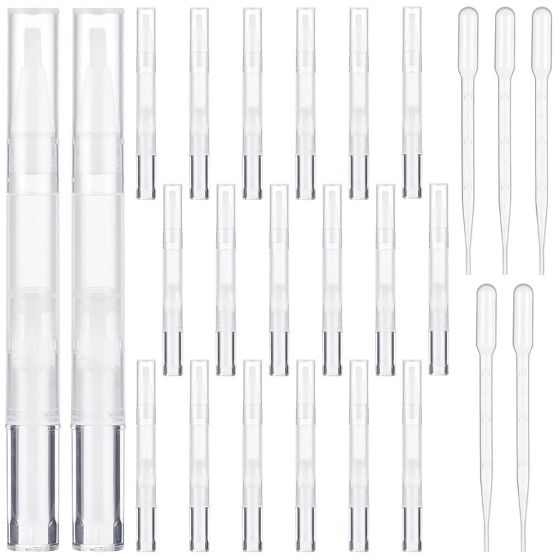Set Of 20 Transparent 3 Ml Twist Cuticle Oil Pens With 5 Extra Droppers, Lip Gloss And Eyelash Serum Containers With Brush Tips, - Image 2