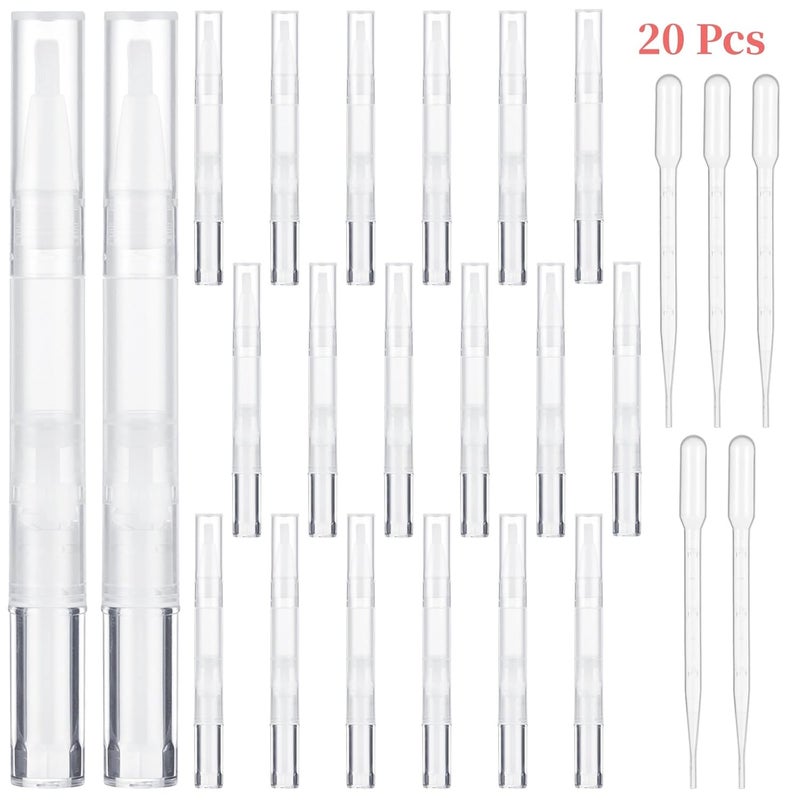 Set Of 20 Transparent 3 Ml Twist Cuticle Oil Pens With 5 Extra Droppers, Lip Gloss And Eyelash Serum Containers With Brush Tips, - Image 3