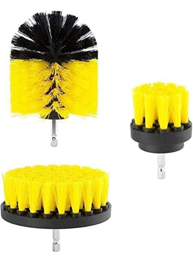 مجموعة 3 قطع فرشاة تنظيف للمثقاب، فرشاة تنظيف كهربائية قوية للبلاط والجراوت، الأرضيات، البانيو، السجاد، إطارات السيارة، المطبخ والحمام (أصفر) - Image 2