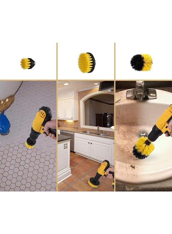 مجموعة 3 قطع فرشاة تنظيف للمثقاب، فرشاة تنظيف كهربائية قوية للبلاط والجراوت، الأرضيات، البانيو، السجاد، إطارات السيارة، المطبخ والحمام (أصفر) - Image 1