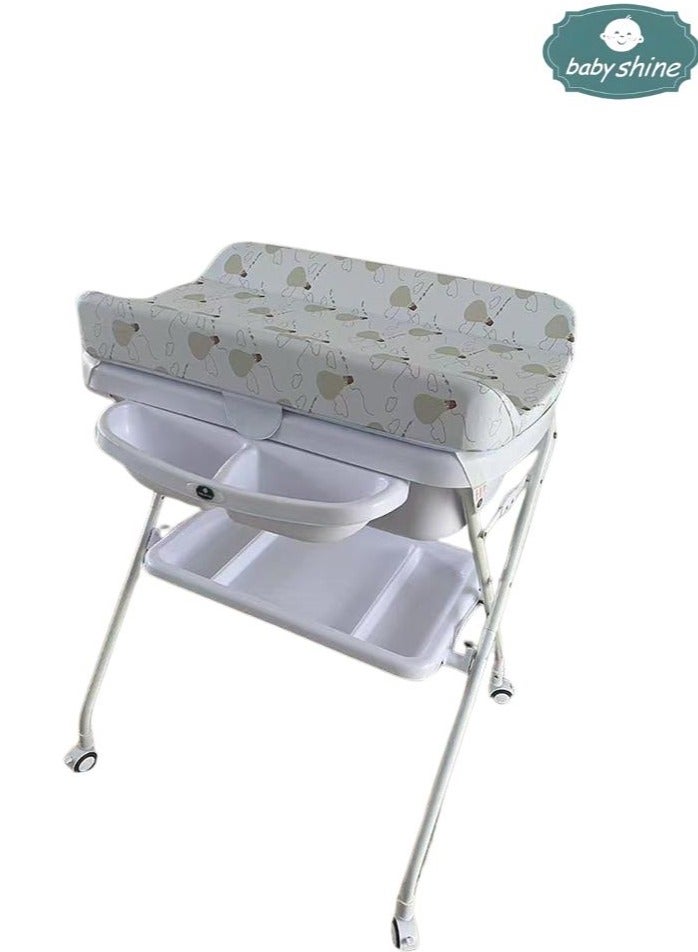 بيبي شاين حوض استحمام محمول 2 في 1 متعدد الوظائف للأطفال حديثي الولادة مع طاولة تغيير حفاضات الأطفال بعجلات قابل للطي (رسمة بالونات) - Image 1