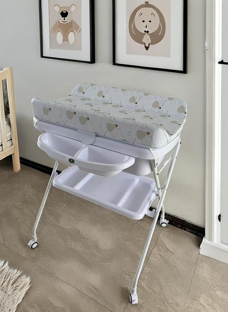 بيبي شاين حوض استحمام محمول 2 في 1 متعدد الوظائف للأطفال حديثي الولادة مع طاولة تغيير حفاضات الأطفال بعجلات قابل للطي (رسمة بالونات) - Image 2