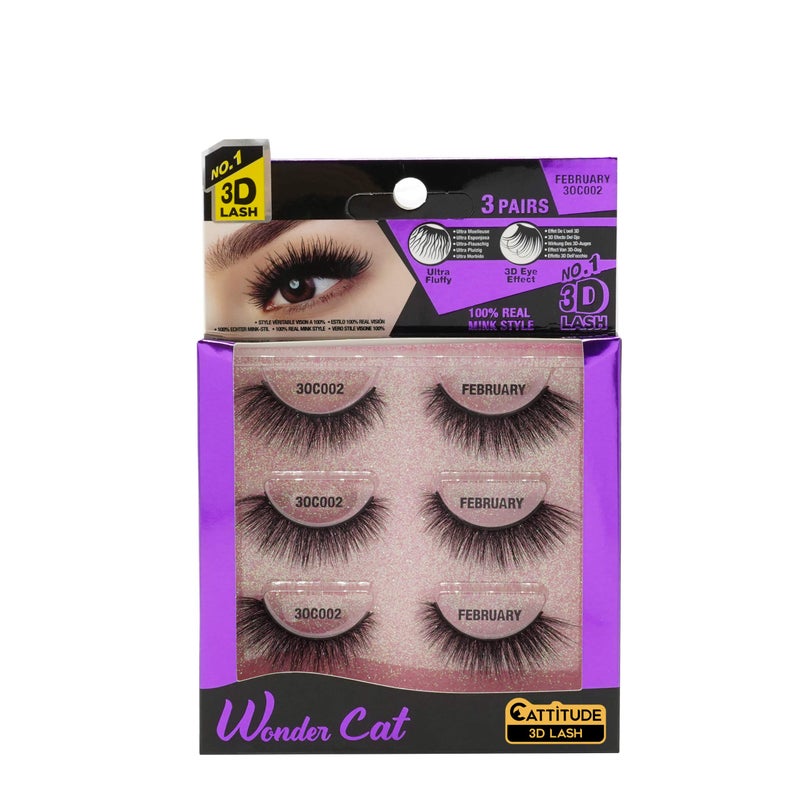 EBIN NEW YORK Cattitude 3D Lash 3 Pair â€“ Wonder Cat 3D Faux Mink Lash Enviable Volume Lightweight Comfortable Wear Double Layered Wispy Lash Fullness Reusable - Image 1