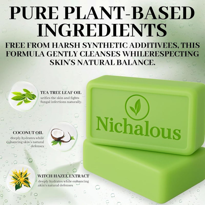 Nichalous Tea Tree Soap Tea Tree Relief Soap Bar Deep Pore Cleansing All Natural Skin Cleanser Gentle Exfoliating Bar Soap for Men Women 35 oz - Image 3