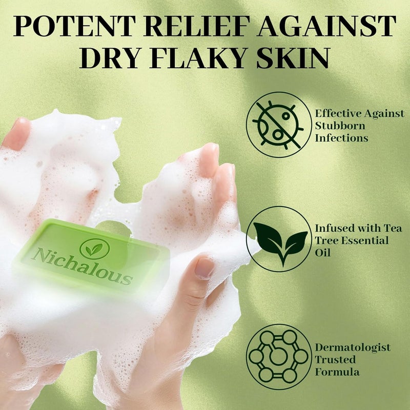 Nichalous Tea Tree Soap Tea Tree Relief Soap Bar Deep Pore Cleansing All Natural Skin Cleanser Gentle Exfoliating Bar Soap for Men Women 35 oz - Image 2