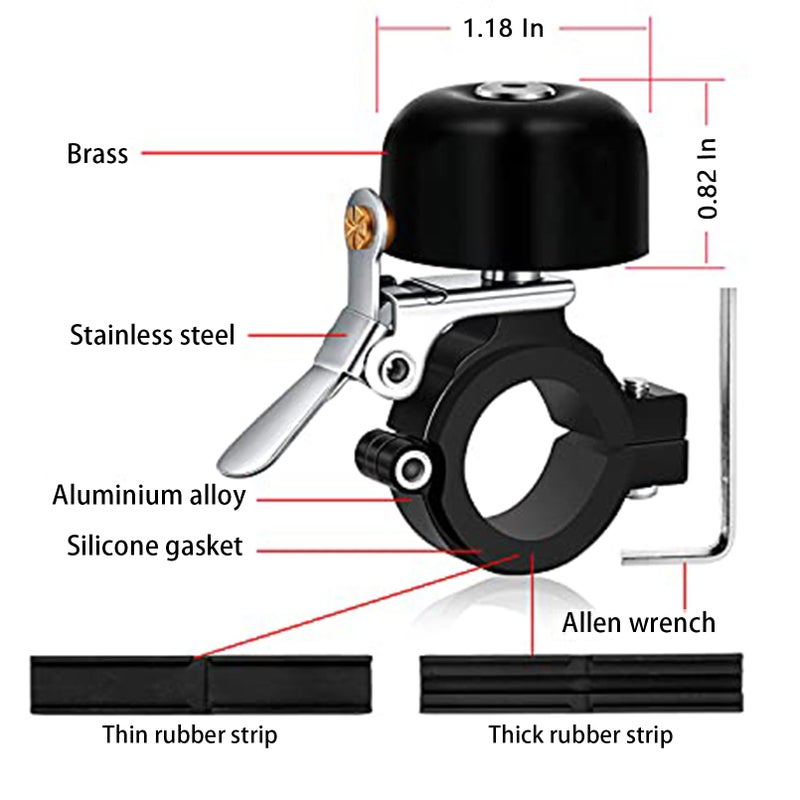 Greallthy Bike Bell Classic Brass Bicycle Bell,Bike Bells for Adults Kids,Loud Sound Bells Fit for 0.87-1.25in/22.2-31.8mm Bicycle Handlebars,Road Mountain Bike Accessories. - Image 4