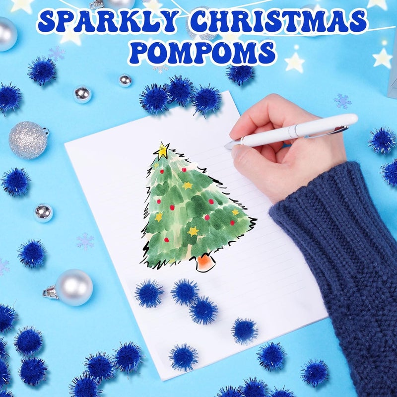 Hestya 500 Pieces 0.5 Inch Sparkly Christmas Pompoms Dazzling Fluffy Pom Poms Balls Small Glitter Felt Pompoms for Craft DIY Home Decorations Hobby Supplies(Royal Blue) - Image 5