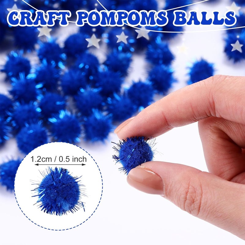 Hestya 500 Pieces 0.5 Inch Sparkly Christmas Pompoms Dazzling Fluffy Pom Poms Balls Small Glitter Felt Pompoms for Craft DIY Home Decorations Hobby Supplies(Royal Blue) - Image 2
