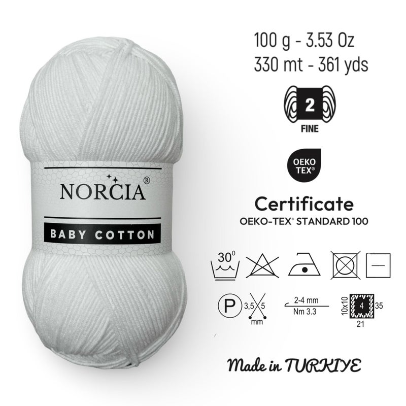 Norcia Baby Cotton, 55% Cotton 45% Acrylic Yarn, Fine/Sport (2) for Crochet and Knitting, Soft Amigurumi Yarn, 100 gr (361 yds) - Image 2