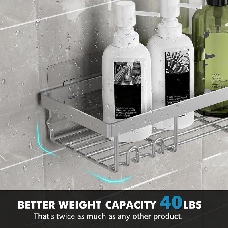 Moforoco Shower Caddy Shelf Organizer Rack, Self Adhesive Black Bathroom Shelves Basket, Home Farmhouse Wall Inside Organization and Storage Decor Rv Accessories, First Camper Apartment Essentials - Image 4