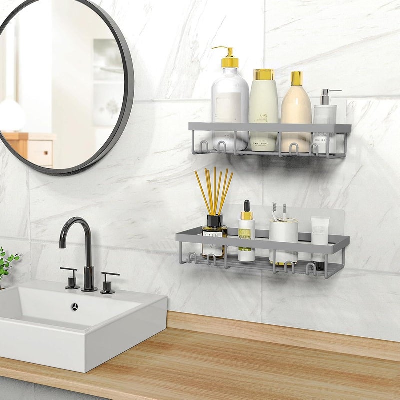 Moforoco Shower Caddy Shelf Organizer Rack, Self Adhesive Black Bathroom Shelves Basket, Home Farmhouse Wall Inside Organization and Storage Decor Rv Accessories, First Camper Apartment Essentials - Image 5