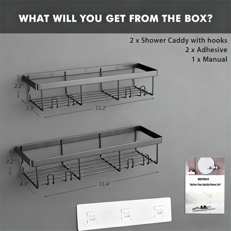 Moforoco Shower Caddy Shelf Organizer Rack, Self Adhesive Black Bathroom Shelves Basket, Home Farmhouse Wall Inside Organization and Storage Decor Rv Accessories, First Camper Apartment Essentials - Image 2