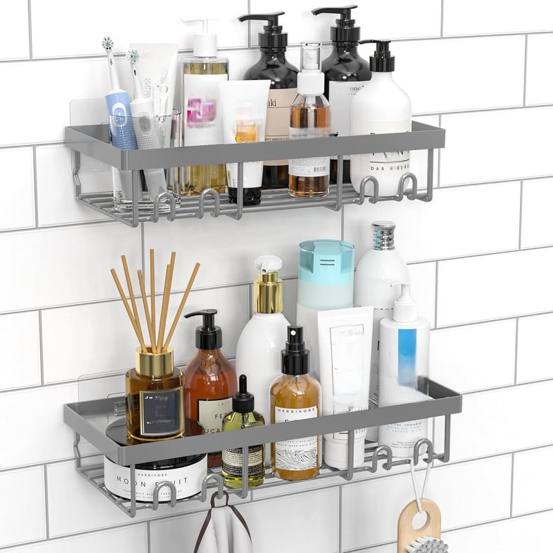 Moforoco Shower Caddy Shelf Organizer Rack, Self Adhesive Black Bathroom Shelves Basket, Home Farmhouse Wall Inside Organization and Storage Decor Rv Accessories, First Camper Apartment Essentials - Image 1