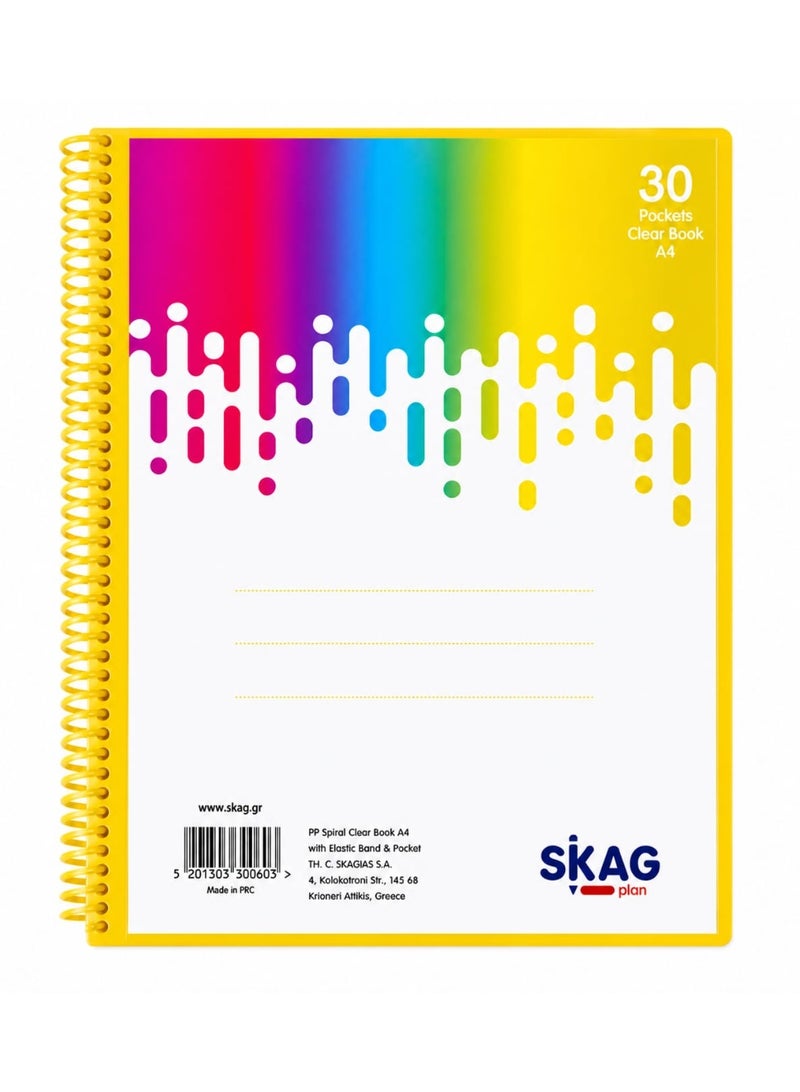 سكاج دفتر تخطيط SKAG PLAN A4 حلزوني شفاف مع شريط مطاطي - 30 جيبًا، مجلد عرض نيون - Image 4