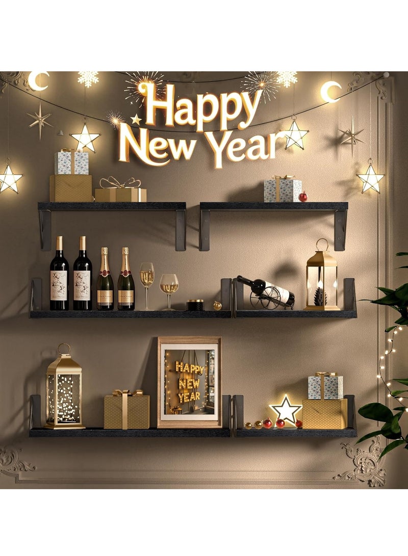 MIXDE Wall Shelves for Bedroom Decor, Light Carbonized Wall Shelves Different Sizes, Wall Mounted Wood Shelf for Books,Plants,Small Wall Shelf for Bathroom,Kitchen,Living Room (Black-3 Pcs) - Image 2