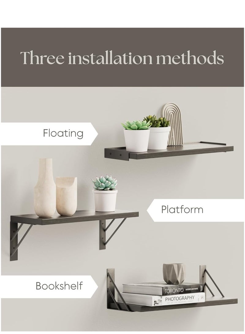 MIXDE Wall Shelves for Bedroom Decor, Light Carbonized Wall Shelves Different Sizes, Wall Mounted Wood Shelf for Books,Plants,Small Wall Shelf for Bathroom,Kitchen,Living Room (Black-3 Pcs) - Image 4