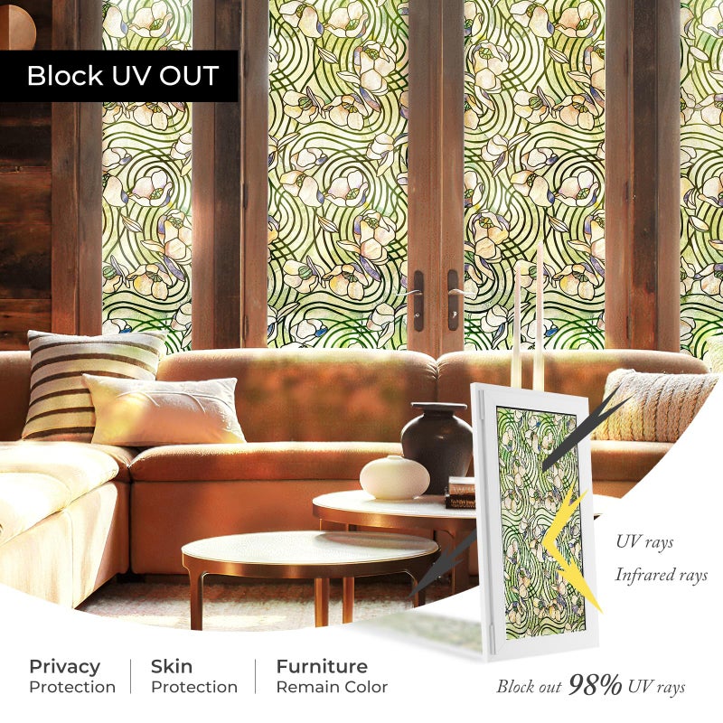 ADD.HERES 3D Stained Glass Window Film, Decorative Window Privacy Film for Bathroom,Front Door,Home, Sun Blocking Heat Control,Static Cling,23.6inch x 35.4inch Dancing Plant - Image 4